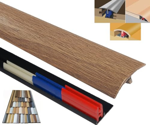 Laminated Threshold Strip Clip System 38mm x 90cm Multi-Height & Pivot Self Adhesive Easy Fit (Rustic Oak)
