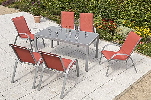 MERXX 7tlg. Amalfi Set, 6 Amalfi Stapelsessel, 1 Tisch, 150 x 90 cm, Terracotta