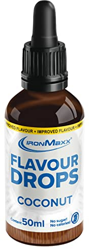 IronMaxx Flavour Drops - Kokosnuss 50ml | Kalorienfrei & Zuckerfrei | Vegane Flavour Drops zum Süßen von Speisen | Praktischer Tropfverschluss (Verpackung kann variieren)