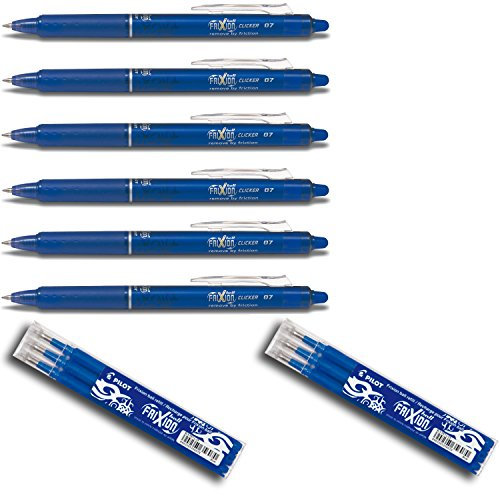 Pilot Frixion Clicker Feiner Tintenroller | versenkbare Spitze | Strichstärke 0,7 mm (medium) (6er Pack | incl. 6 Minen, blau)