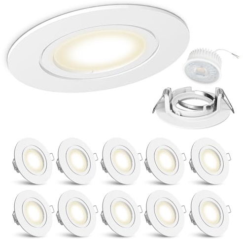 linovum LED Einbauspots 10er Set extra flach nur 36mm - runde Deckeneinbaustrahler weiß matt inkl. LED neutralweiß 5W 230V
