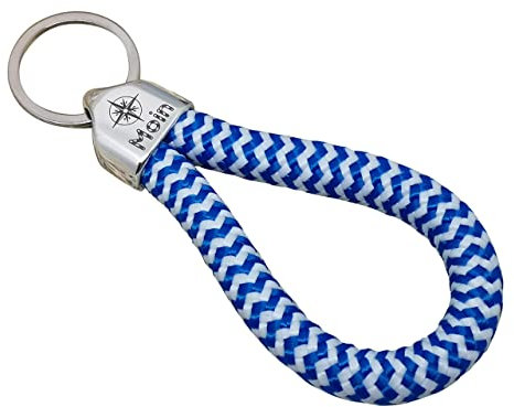 MOIN - Schlüsselanhänger Schlaufe - blau weiß zickzack- handgetüdelt in Hamburg - maritimes Geschenk, für einen Umzug nach Norddeutschland oder an die Küste