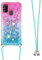 Handykette Handyhülle für Samsung Galaxy A21S Hülle,Glitzer Quicksand kreatives Fließende Flüssigkeit schwimmt Silikon Case mit Umhängeband Handykordel Band Kette für Galaxy A21S,YB GS Pink Blue