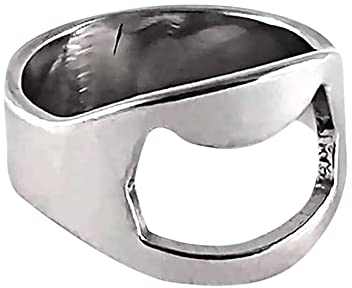 Öffnung Bier Flaschenöffner,Mini-Flaschenöffner-Ring,Flaschenöffner Ring rostfreier Stahl,Bierflaschenöffner,zum schnellen Öffnen von Flaschen,Edelstahl, Metall (Silber, 19 mm)