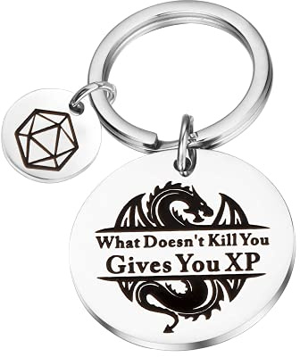 Gamer Schlüsselanhänger What Doesn't Kill You Gives You XP Schlüsselanhänger Nerdy Geschenk DM Geschenk Gaming Geschenk RPG D20 Geschenk Fans Geschenke, M, Edelstahl,