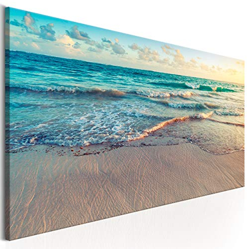 decomonkey Akustikbild Meer Strand 120x40 cm 1 Teilig Leinwand Modern Bilder Wandbilder XXL Schallschlucker Schallschutz Akustikdämmung Wandbild Deko Leise Landschaft Himmel