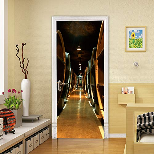 3D Türtapete Selbstklebend Türaufkleber - WEINKELLER - Tür Poster PREMIUM PVC Wasserfest Wandtattoo Für Schlafzimmer Wohnzimmer Tür Dekoration Tapete 77 x 200 cm