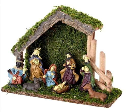 RiloStore Casetta per presepe in legno XL, 26 x 13 x 11 cm, grande presepe casa naturale marrone