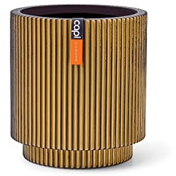 Capi Europe - Gefäß Zylinder Groove Black & Gold - 23x25 - Gold - Öffnung Ø20 - Blumentopf für drinnen - BGVGB315