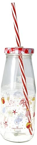 Greengate GLABOTWLUL0106 Lula - Botella de cristal con tapa y pajita, color blanco