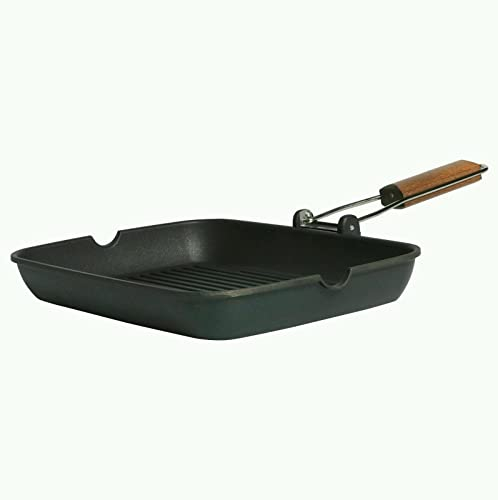 Bargain4u 1Pcs Non Stick Griddle Pan 24cm Grill Steak Folding Cool Rosewood Handle Pans Easy to Use and Cleans Kitchen Décor