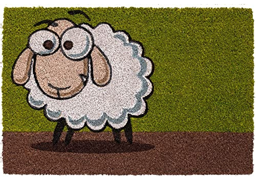 matches21 HOME & HOBBY Kokosmatte als innen und aussen-Bereich Fußmatte in 40x60 cm - Kokosfaser Türmatte Schaf als lustige Sauberlaufmatte - Outdoor Fußabstreifer für Haustür, Flur, Garten