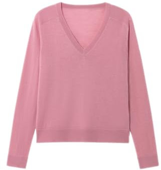 ZHILI Maglione da Donna in Lana Merino Casual Leggero Scollo a V Manica Raglan Maglia Top Allentato Pullover, Rosa, XX-Large