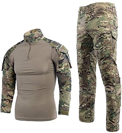 Airsoft Tarnanzug Herren Paintball Combat Shirt Taktische Hose Langärmlige mit 1/4 Reißverschluss Militär Anzug Outdoor Camouflage Jagdbekleidung BDU
