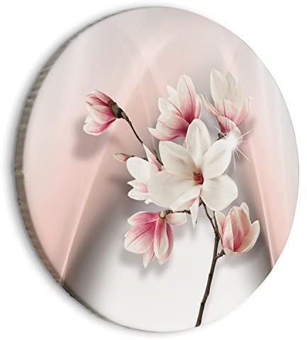 murando - runde Bilder Blumen Magnolie 40x40 cm Leinwandbild 1 tlg Kunstdruck modern Wandbilder XXL Wanddekoration Design Wand Bild rosa Pflanze Natur Blüte b-C-10193-bc-a