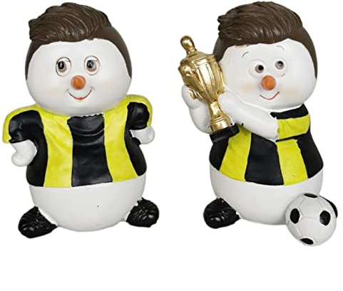 Goldbach 2er Set Fußball Schneemann Figur 10cm Winter Deko Weihnachten schwarz gelb Dortmund WM 2022