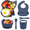 Hoseay Assiette Bébé Set avec Ventouse Assiette Bol Cuillere Fourchette Bavoir Tasse 6 Pièces Silicone Sans BPA Enfant Vaisselle Garcon Fille Coffret Repas Bebe Sécurité Lave Vaisselle Micro Onde,Bleu