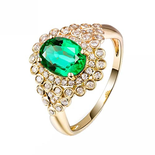 Ring Mädchen, Engagement Ring Gold 18 Karat Gold VS Luxusblume 1,28 Ovaler Smaragd mit 0,63 ct Diamant Ring Heiratsantrag Geschenke Größe 62 (19.7)