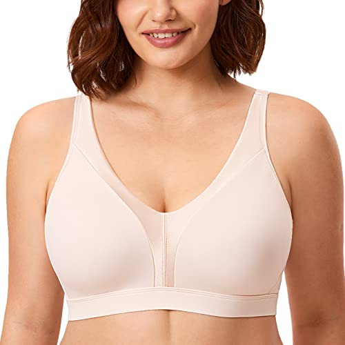 DELIMIRA Donna Reggiseno Senza Ferretto Comodo Taglie Forti Morbido Senza Imbottitura Rose White 3F