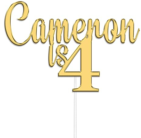 Personalised Any Name & Age Acrylic Cake Topper by KreateSquare | Happy Birthday Personalised Cake Topper (Gold)