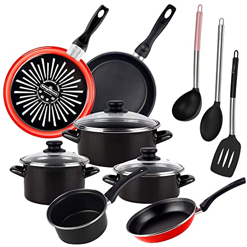 Magefesa PK5596 Pack de 3 Sartenes, 24/26/28, Bateria de Cocina, 3 Utensilios de Cocina