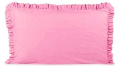 Coppia Federe Guanciale Rouches Volant Ruffle Cotone Arredo Letto Bed Dressing-Rosa chiaro