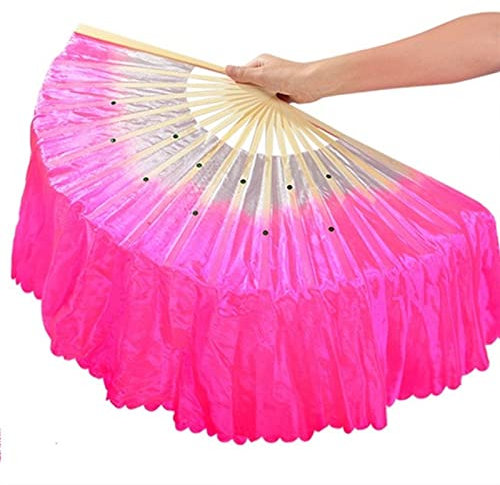 Schleierseidenfächer Kinder Mädchen Tänzer Hand Fan Schleier Imitation Seide Bambus Fans Paar Volk Tanz Gradient Farbe Rosa Rot Grün Grün (Color : Deep Purple, Size : 1pcs Right 1pcs Left)