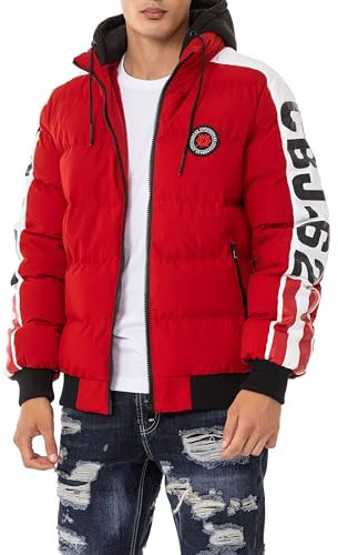 Cipo & Baxx Herren Steppjacke Winterjacke Kapuzenjacke Outdoorjacke Jacke Parka CM222 Rot M