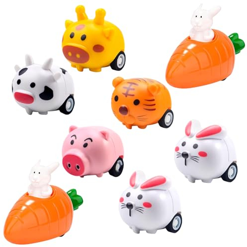 Ostergeschenke Kinder, 8 Stück Aufziehbare Hasen mit Karotte, Spaß Aufziehspielzeug, Ostern Geschenke Kinder, Aufziehbare Osterhasen Tier, Ostern Geschenk Zurückziehbares Auto für Jungen und Mädchen