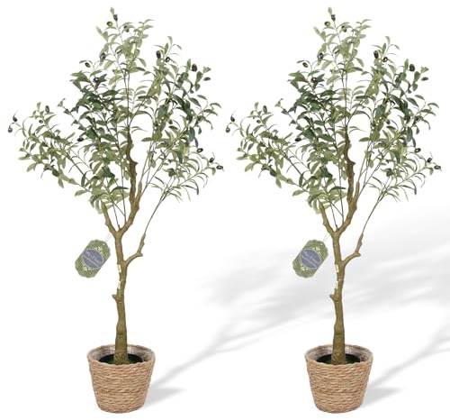 VaryFloral 2 Paquets Plantes Artificielles Interieur 120cm Olivier Artificiel Fausse Plante en Pot Arbre Artificielle Interieur avec des Fruits Réalistes Végétaux Artificiels Maison Balcon Déco