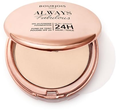 Bourjois Always Fabulous, 100 Rose Ivory, poudre de teint, formule légère, tenue longue durée jusqu’à 24 h, SPF 20, acide hyaluronique, fini mat naturel, 7 g