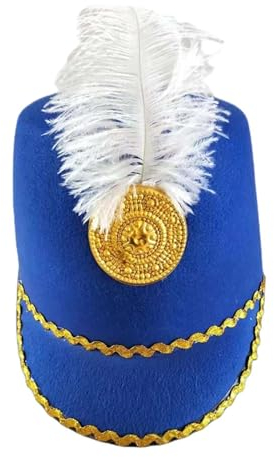 Dualoai Amerikanische Blaskapelle Hut Band Major Hut mit Feder Trommelmajor Hut für Bühnenaufführung Verkleidung Karneval Halloween Party, Blau