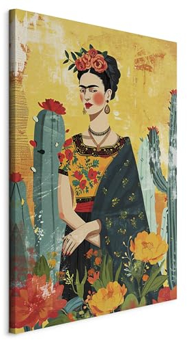 murando - Wandbilder Frida Kahlo 40x60 cm 1 tlg - Wand Deko Leinwand Bilder Groß Wohnzimmer Schlafzimmer Kunstdrucke - Reproduktion Kaktus Porträt Frau Abstraktionh H-10041-b-a