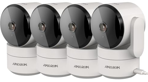 AMOROM WLAN Überwachungskamera Innen 360°, KI-Kamera Überwachung mit Benutzerdefinierte Szenariowarnungen(Reduzieren Sie Fehlalarme), Funktioniert mit Alexa, 2,4G WiFi, 4 Stück