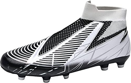 BINQER Herren-Fußballschuhe, fortschrittliche professionelle Leichtathletik-Trainingsschuhe for Innen- und Außenfußball, rutschfeste Schuhe, ohne Schnürsenkel Fußballausrüstung (Color : White Black,