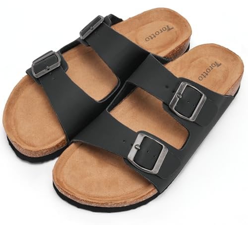 Torotto Womens Sandals Mules Cork Footbed Arch Support Slides Two Adjustable Straps Indoor Outdoor(black,7 uk)