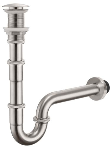 OPERMAXER Bathroom Sink Stopper Bottle Trap, U-Shape 1-1/4 inch Slip Inlet Drain, Adjustable Height P Trap Set NO Overflow, General US/CA Standard, Thickened(29.8oz),Brushed Nickel