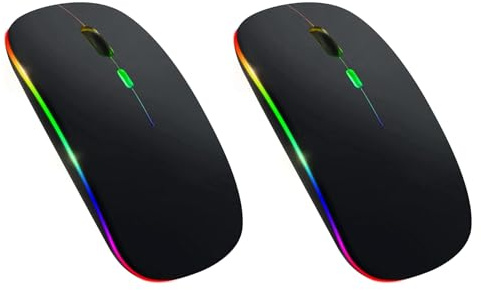 Hurromy 2x mouse Bluetooth 5.1 LED ricaricabile mouse silenzioso USB gioco ottico retroilluminazione ergonomica 2,4 g