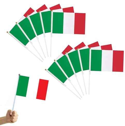 Klein Italien Flagge,10 Stück Italienische Mini Handgehaltene Flaggen,Italien Handflagge,Klein Italien Flagge für Deko,Handwinkende Flaggen,für Hausgarten Party Bar Dekoration