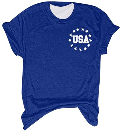Modische Oberteile und lässige Hemden für Damen, lässiger Druck, kurze Ärmel, Rundhalsausschnitt, lockeres T-Shirt, Bluse, Tops, Damenmode 2024, blau, M