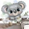 Photo Murale Koalas De Dessin Animé Papier Peint Panoramique Tapisserie Intissé Murales Poster Décoration Murale pour chambre bureau adulte enfant - Animaux Aux Grands Yeux 150 x 105 cm