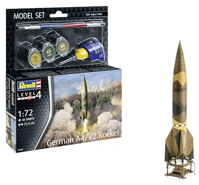 Revell Modellbausatz German A4/V2 Rocket | Pionier der Raumfahrt mit Flüssigkeitstriebwerk | Maßstabsgetreu mit Startplattform | Zubehör inkl. Kleber und Pinsel