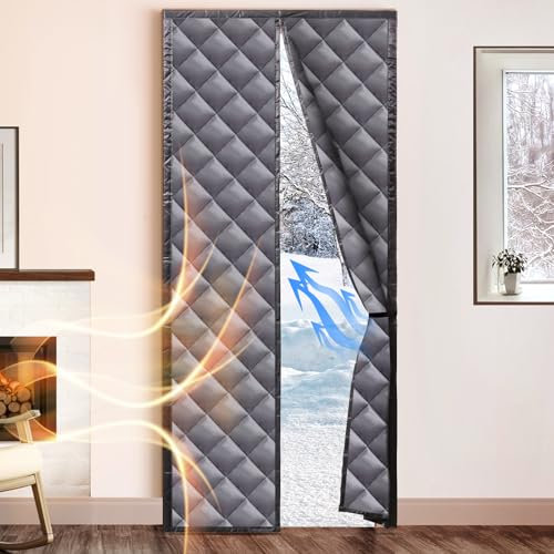 Rideau magnétique à isolation thermique pour porte de fenêtre de 81,3 x 203,2 cm, tissu épais à couches épaisses, kit d'isolation de fenêtre temporaire pour l'hiver (gris)