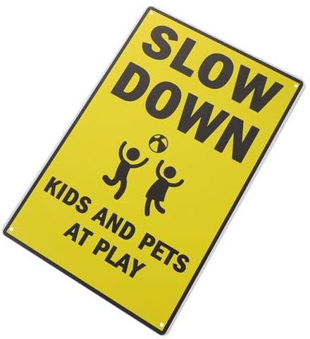 SOLUSTRE Panneau D'avertissement pour Les Garçons Et Les Filles Qui Jouent Lentement Panneaux de Sécurité pour Enfants Et Animaux Panneau de Signalisation Routière en Métal