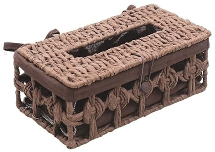 Caja de almacenamiento de papel de ratán hecha a mano, simple y moderna, creativa, para sala de estar, servilletas, escritorio (Taj)