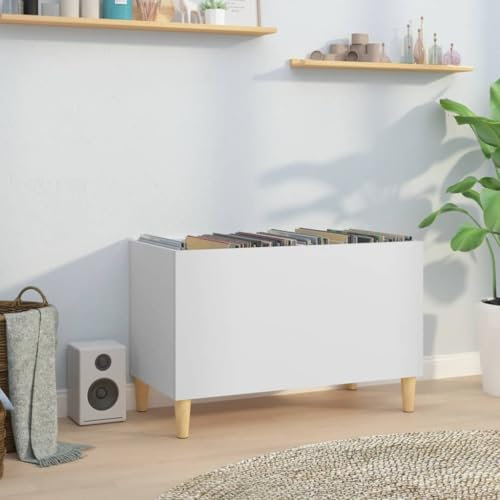 prissent Weißer Schallplattenschrank, 74,5 x 38 x 48 cm, mehrschichtig, für Wohnzimmer, Vinyl-Schrank, TV-Schrank, Unterschrank, CD-Möbel, Mehrzweck-Regal, Holz, Bücherregal