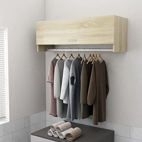 Myheimly Kleiderschrank Kleiderstange Wandgarderobe Schlafzimmer Hängeschrank Wandschrank Garderobenschrank Garderobe 100x32,5x35cm Holzwerkstoff Sonoma Eiche