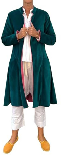 RICOCHO Velvet Long Cardigan Jacket Women's Velvet Open Front Duster Coat Vintage Fall Velour Draped Outwear