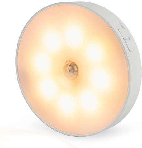 Brendz LED Rundes Schranklicht mit Bewegungsmelder, USB-C Wiederaufladbar, Magnetisch, Warmweiß 3000K, Kabellose Schrankbeleuchtung, Treppenbeleuchtung, Sensor Licht