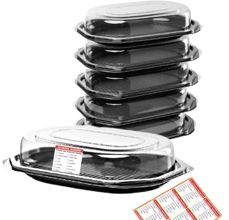Caterline 5 Octagonal Platters with Lids & Allergy Labels. Eco-Friendly, Reusable & Recyclable. Great For Sandwiches, Salads, Buffets & Parties (L 340mm x W 250mm x D 70mm)